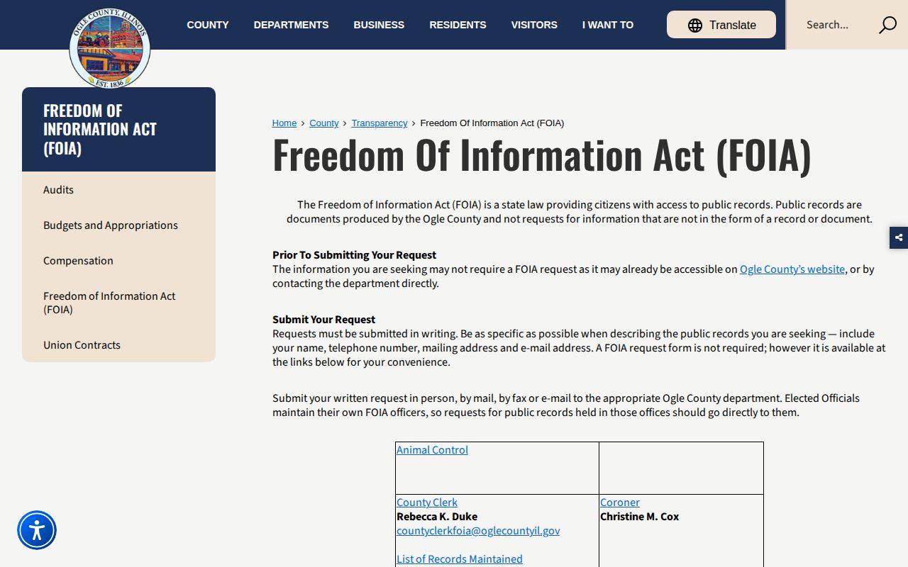 Ogle County released inmate mugshot FOIA request instructions